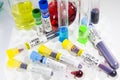 H1N1, Covid-19, Hepatitis C, Tuberculosis and Staphylococcus viruses blood tests in the tubes, laboratory diagnostics