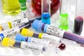 H1N1, Covid-19, Hepatitis C, Tuberculosis and Staphylococcus viruses blood tests in the tubes, laboratory diagnostics