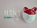 H1N1 influenza virus swine flu syringe and vaccine. Vaccination and health protection Royalty Free Stock Photo