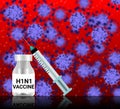 H1N1 virus vaccine on blur background and surface reflection