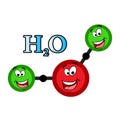 H2o character water molecule structure. Liquid aqua atom formula with eyes and smile. Vector illustration isolated on white Royalty Free Stock Photo