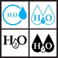 H2o icon collection. H2o water symbol design. Simple Vector illustration set isolated on white background