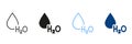 H2O Silhouette and Line Icon Set. Water Drop Black and Color Sign Collection. Chemical Formula for Water. Symbol of