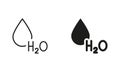 H2O Silhouette and Line Icon Set. Water Drop Black Sign Collection. Chemical Formula for Water. Symbol of Fresh Aqua