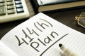 414h plan handwritten sign. Retirement planning