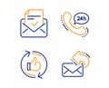 24h service, Approved mail and Refresh like icons set. Share mail sign. Vector
