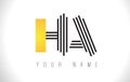 HA Black Lines Letter Logo. Creative Line Letters Vector Templat