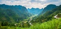 Ha Giang karst geopark mountain landscape in North Vietnam. Winding road in stunning scenery. Ha Giang motorbike loop, famous