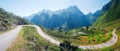 Ha Giang karst geopark mountain landscape in North Vietnam. Winding road in stunning scenery. Ha Giang motorbike loop, famous