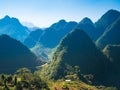 Ha Giang karst geopark mountain landscape in North Vietnam. Winding road in stunning scenery. Ha Giang motorbike loop, famous