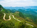 Ha Giang karst geopark mountain landscape in North Vietnam. Winding road in stunning scenery. Ha Giang motorbike loop, famous
