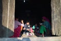 Ha Giang, Vietnam - Feb 13, 2016: H`mong ethnic minority family having lunch in their house in Yen Minh district, under sun beam