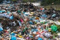 Ha Giang, Vietnam - Feb 21, 2019: Pile of various domestic garbage in landfill at Dong Van district