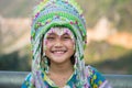 Ha Giang, Vietnam - Feb 13, 2016: Portrait of H`mong little girl wearing traditional dress during Lunar New Year holiday in