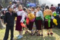 Ha Giang, Vietnam - Feb 7, 2014: Unidentified group of children wearing Hmong traditional new year clothe, waiting for their danci