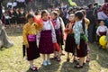 Ha Giang, Vietnam - Feb 7, 2014: Unidentified group of children wearing Hmong traditional new year clothe, waiting for their danci