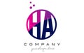 HA H A Circle Letter Logo Design with Purple Dots Bubbles