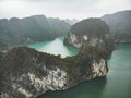 Ha long bay from the top. High rocks in water. Halong Vietnam