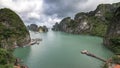 Ha Long Bay, Vietnam - December 02, 2015: View of Halong Bay, Hang Sung Sot cave harbour. View of the limestone islands in the bac