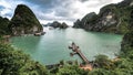 Ha Long Bay, Vietnam - December 02, 2015: View of Halong Bay, Hang Sung Sot cave harbour. View of the limestone islands in the bac