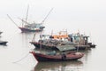 Ha Long Bay , Vietnam-29 November 2014:Fishing boat in Ha long Bay, Panoramic view of sunset in Halong Bay, Vietnam, Southeast Asi Royalty Free Stock Photo