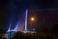 HA LONG, VIETNAM 12 Nov 2015 The Bai Chay Bridge in Ha Long Vietnam lit up with colorful lighting at night.