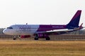 HA-LSA Wizz Air Airbus A320-200 aircraft landing on the runway of Borispol International Airport Royalty Free Stock Photo