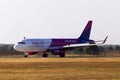 HA-LSA Wizz Air Airbus A320-200 aircraft landing on the runway of Borispol International Airport Royalty Free Stock Photo