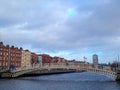 Ha`penny Bridge with Georgian architecture Dublin Ireland Royalty Free Stock Photo