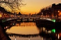 Ha`penny Bridge and the north banks of the river Liffey in Dublin City Centre at night Royalty Free Stock Photo