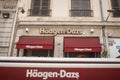 Haagen Dazs logo in front of their local shop and restaurant in Lyon. Haagen Dazs is an american ice cream manufacturer and seller Royalty Free Stock Photo