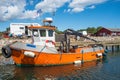 Work boat in port of Haarbolle on island of Mon in Denmark