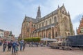 Haarlem/Holland - October 06 2019:  People walking and cycling in city center. Haarlem is the capital of the province of North Royalty Free Stock Photo