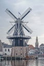 Haarlem windmill, river and church tower
