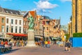 HAARLEM, NETHERLANDS, AUGUST 8, 2018: Statue of Laurens Janszoon Coster on Grote Markt in Haarlem, Netherlands, Netherlands