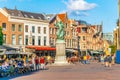 HAARLEM, NETHERLANDS, AUGUST 8, 2018: Statue of Laurens Janszoon Coster on Grote Markt in Haarlem, Netherlands, Netherlands
