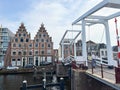 Haarlem, the Netherlands. March 29, 2025. Drawbridge over the Spaarne in Haarlem with stepped gables in the background. Royalty Free Stock Photo