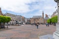 Panorama view of the busy Grote Markt Square in the historic city center of Haarlem