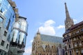 Haas Haus with Saint Stephen`s Cathedral in Vienna, Austria