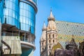 Haas Haus with St. Stephen`s Cathedral at Stephansplatz in Vienn Royalty Free Stock Photo