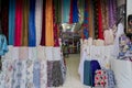 Fabric industry, textile store colorful fabric and silk. fabric background. cotton. linens. rolls of fabrics for sale