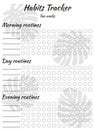 Habit tracker template for every day and different time of day. For filling by hand. Useful skills and habits, education. Tracking Royalty Free Stock Photo