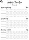 Habit tracker template for every day and different time of day. For filling by hand. Useful skills and habits, education. Tracking Royalty Free Stock Photo