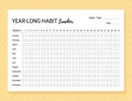 Year-long habit layout. Habit diary template for year. Vector illustration