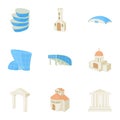 Habitation icons set, cartoon style