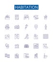 Habitation line icons signs set. Design collection of Accommodation, Residency, Dwelling, Dwell, Home, Homestead