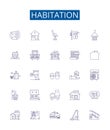 Habitation line icons signs set. Design collection of Accommodation, Residency, Dwelling, Dwell, Home, Homestead