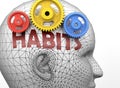 Habits and human mind - pictured as word Habits inside a head to symbolize relation between Habits and the human psyche, 3d