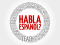 Habla Espanol? Speak Spanish? word cloud Royalty Free Stock Photo