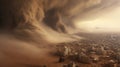 Haboob dust storm over city. Sand storm in desert of high altitude with cumulonimbus rain clouds. Royalty Free Stock Photo